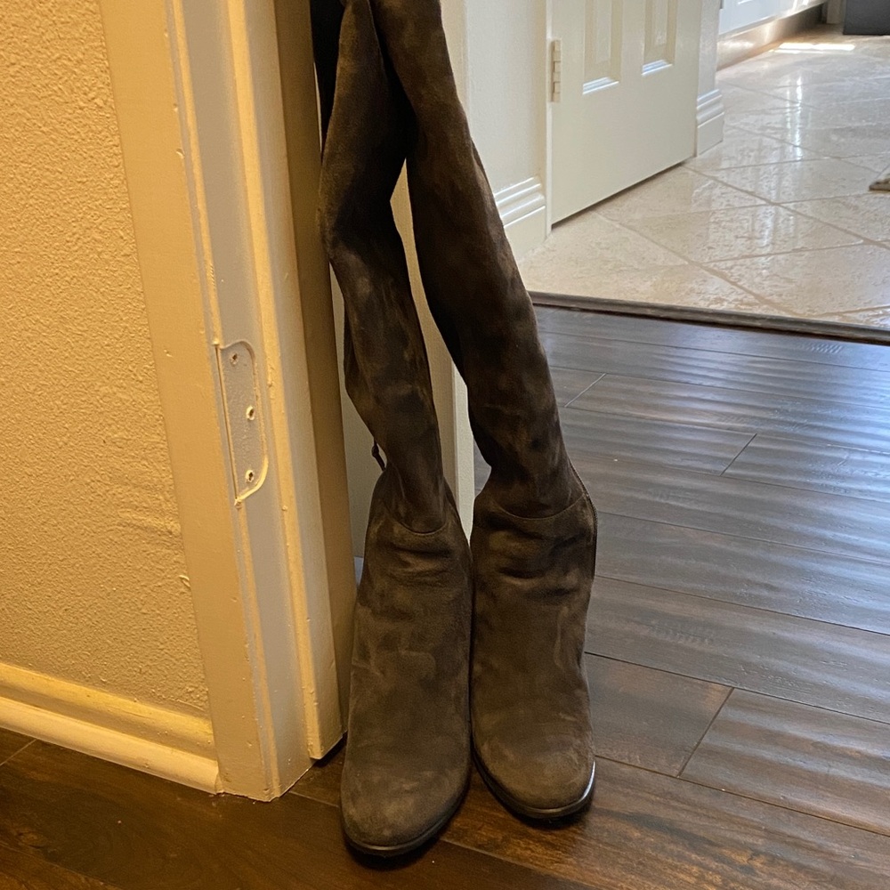 Stuart Weitzman Halftime Suede Boots, Slate Gray